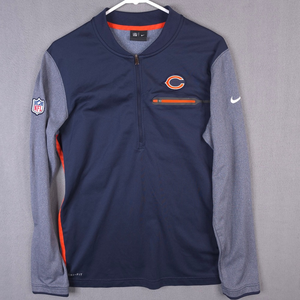 Nike Chicago Bears NFL Mens Small Navy Blue Grey Dri-Fit 1/4 Zip Pullover Jacket